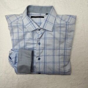 Hammer Made Shirt Mens Medium Blue Check Plaid Long Sleeve Button Front Cotton